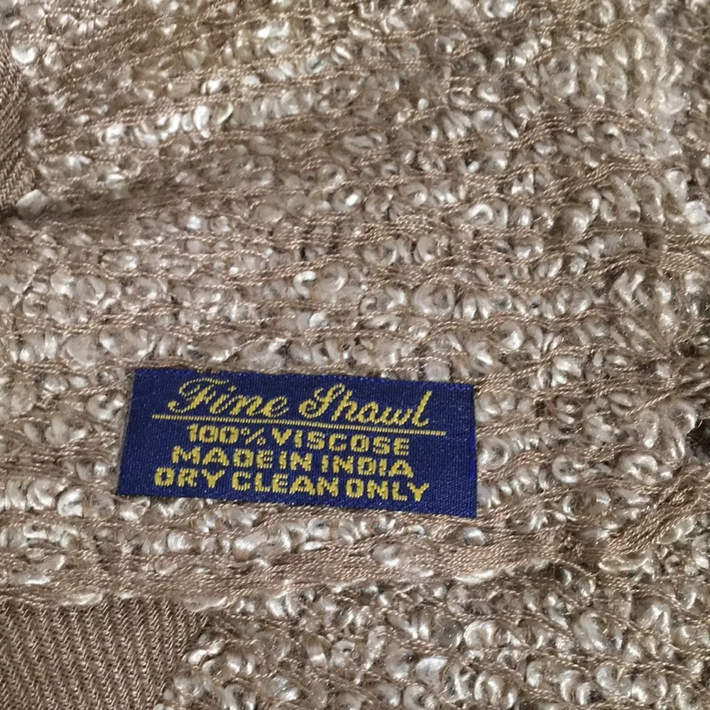 Woman’s beautiful light brown dark tan shawl scarf 100% viscose. Made in India